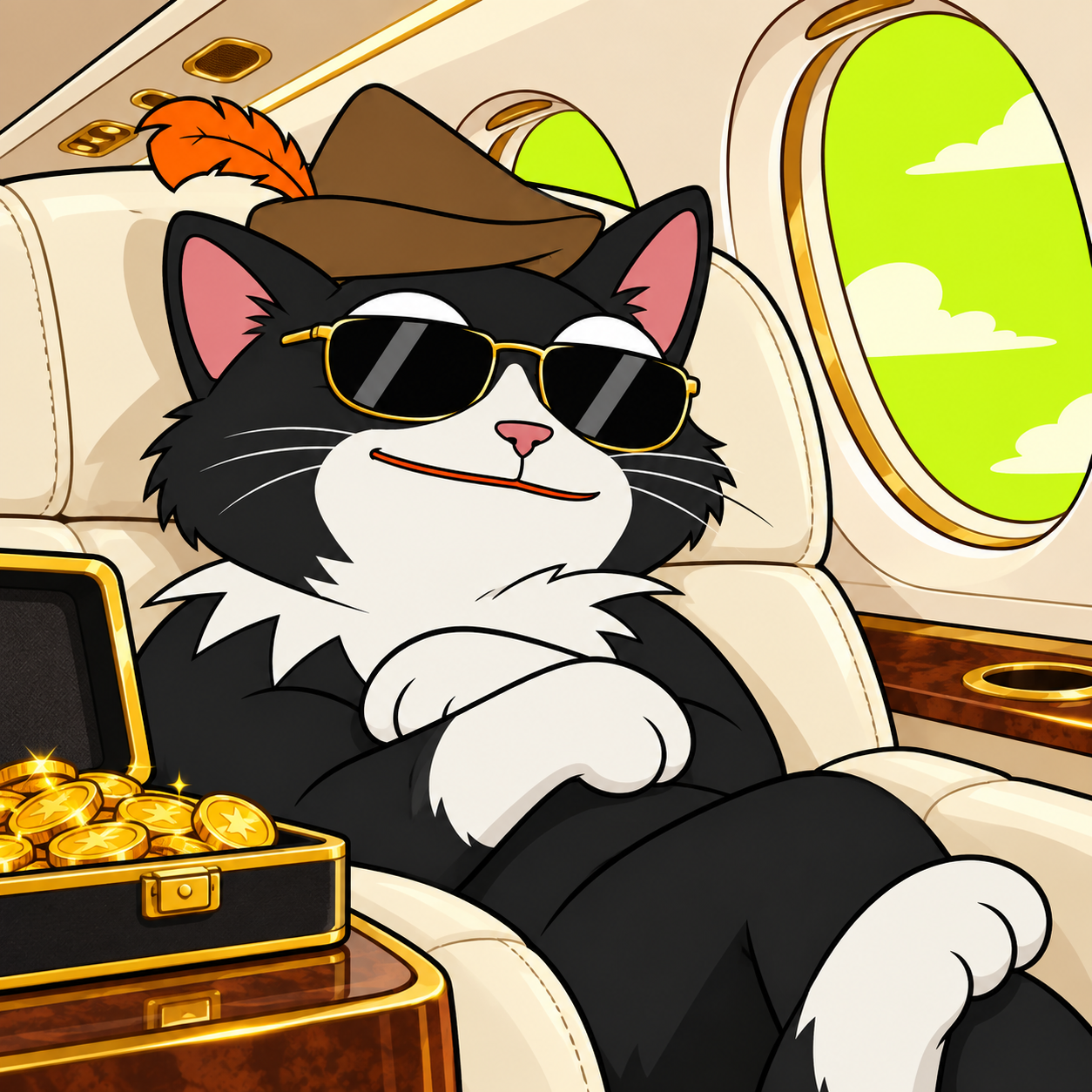 PUSS relaxing in a private jet